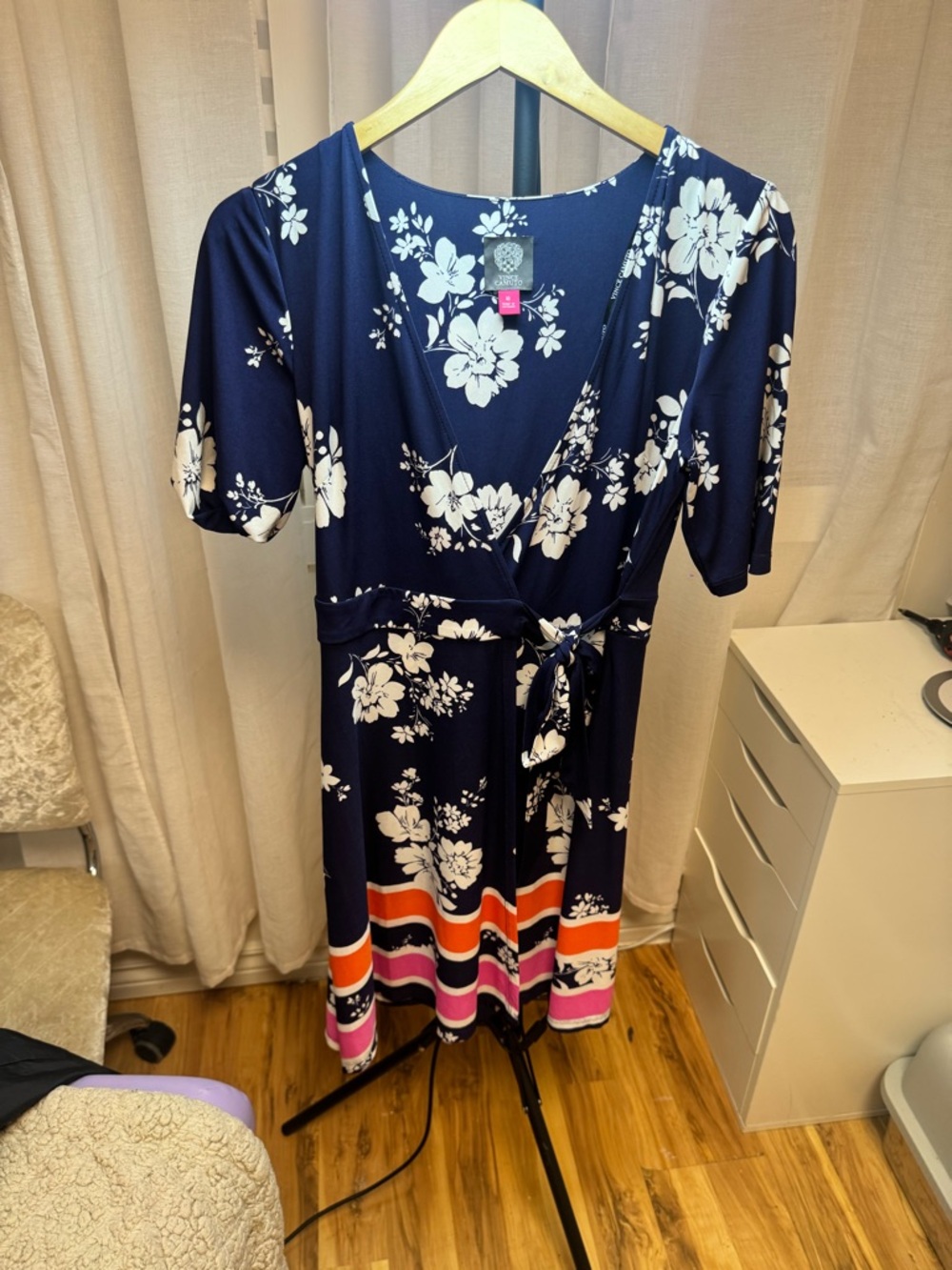 Vince Camuto Navy and Cream Floral Wrap Dress size 10